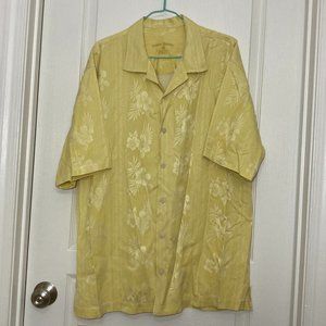 Tommy Bahama | 100% Silk Button Up Shirt / Collared Polo | Yellow W/ Flowers | L